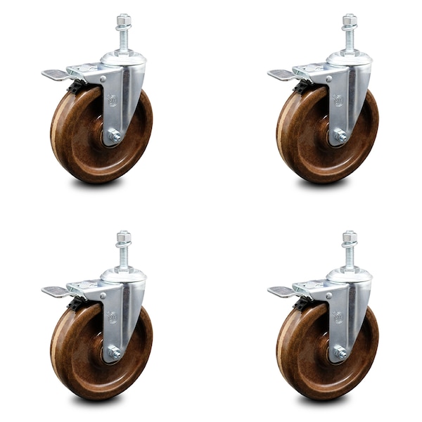 Service Caster 6 Inch High Temp Phenolic Swivel 3/8 Inch Stem Caster Set with Total Lock Brake SCC-TSTTL20S615-PHRHT-381615-4 - main